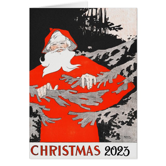 PÈRE NOËL vintage AVEC PINE ARBRE Noël (Devant)