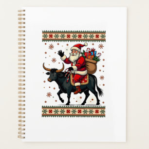 Père Noël vintage chevauchant une vache des Highla