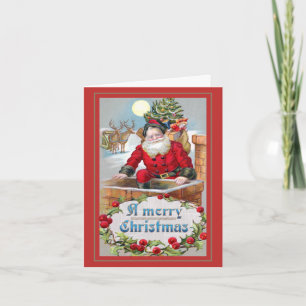 Père Noël vintage dans la carte de Noël pliée de C