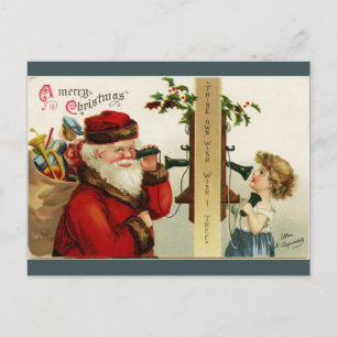 Père Noël vintage et fille sur la carte postale du
