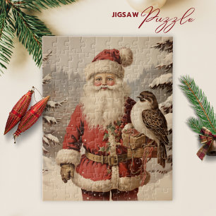 Père Noël vintage et oiseaux - Puzzle d'hiver