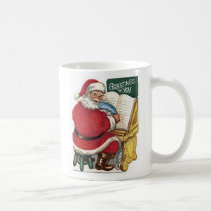 Père Noël vintage faisant une tasse de liste