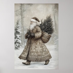 Père Noël vintage impression de forêt, antique
