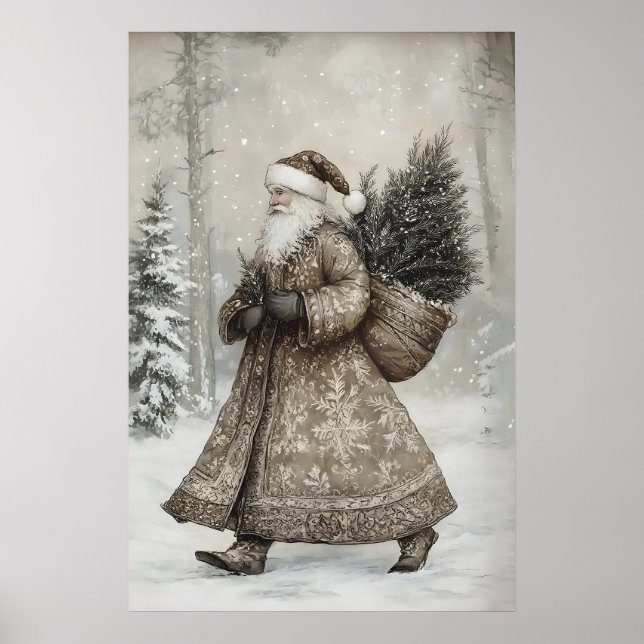 Père Noël vintage impression de forêt, antique (Devant)