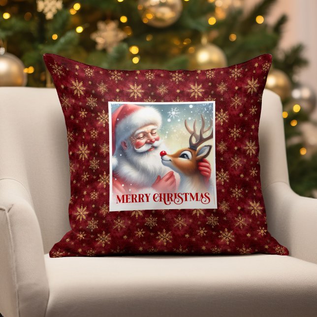 Père Noël Vintage Rudolph Coussin de Noël Chaleur  (Vintage Santa Rudolph Christmas Pillow Warm Cheerx)