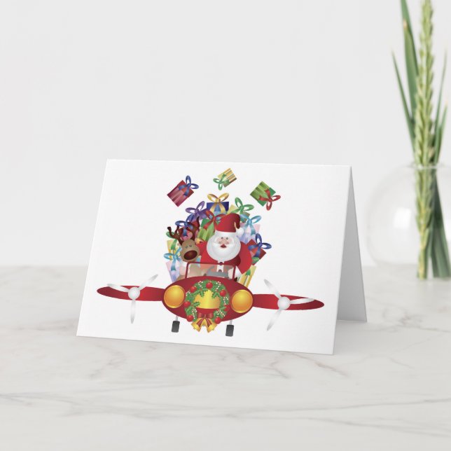 Père Noël volant une carte de voeux Vintage (Devant)