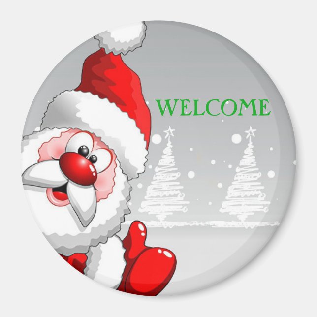 Père Noël WELCOME Round Magnet (Devant)