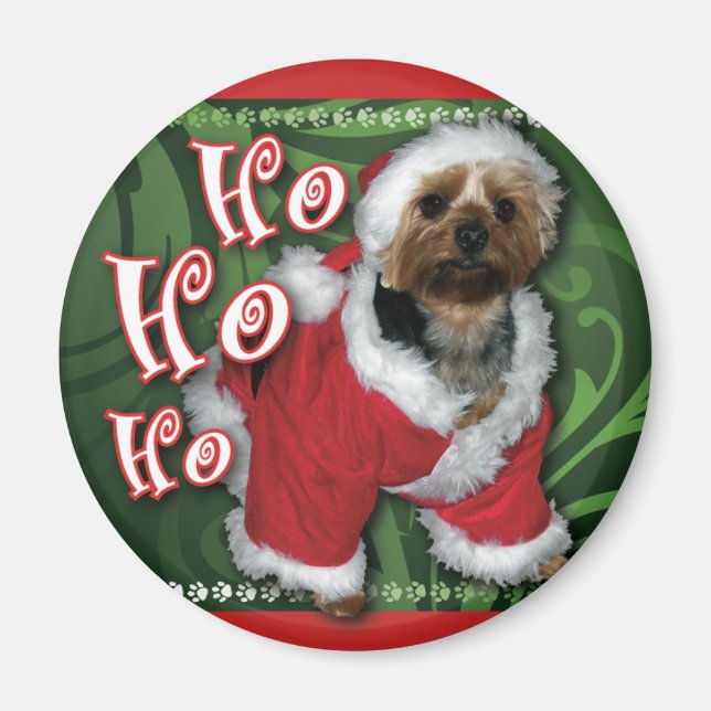 Père Noël Yorkie Round Magnet (Devant)