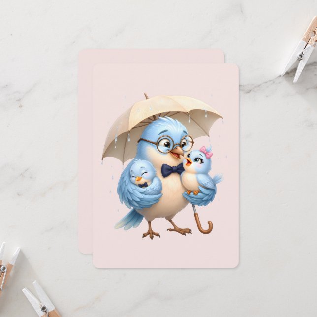 Père Oiseau Carte pliée  (Devant/Arrière en situation)