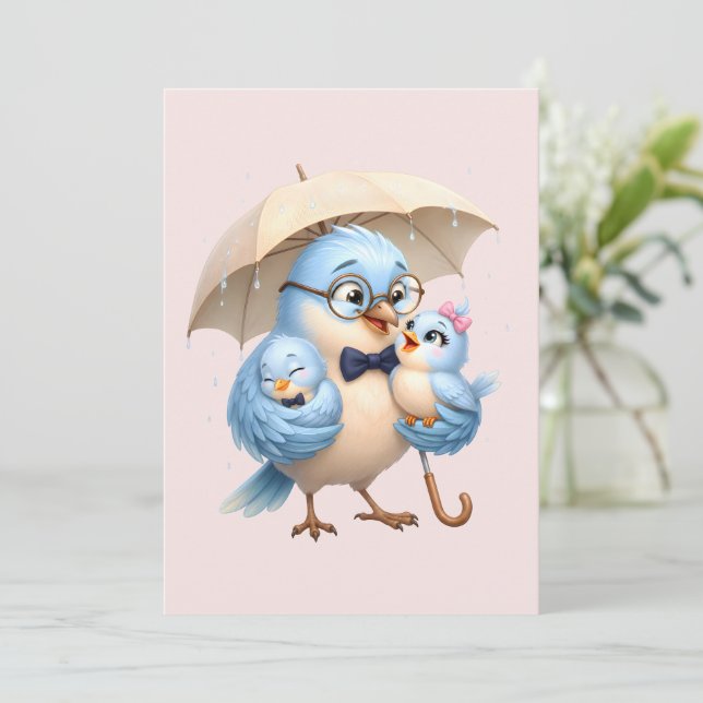 Père Oiseau Carte Pliée Pour Papa (Debout devant)