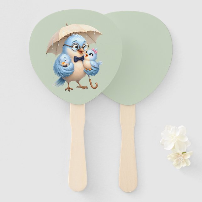 Père Oiseau Éventail Main Cadeau Mignon (Devant et derrière)