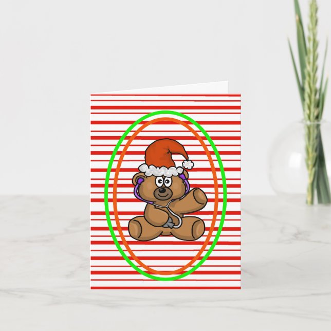 Père Teddy Bear avec stéthoscope Carte de Noël (Devant)