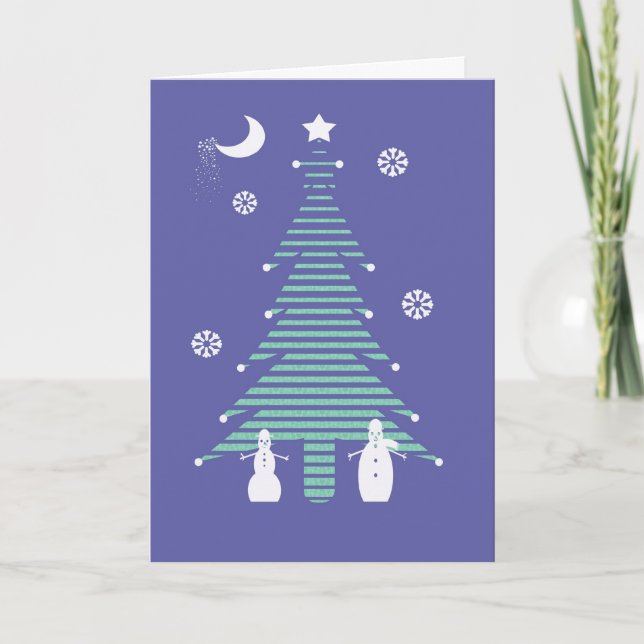 Pères Noël et arbre de Noël sur carte de Noël (Devant)