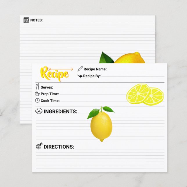 Perfect 2 Sided - Modern Refill Lemon Recipe Card (Devant / Derrière)