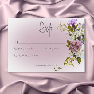 Peri Blanc Mauve Floral Moderne Mariage Carte RSVP
