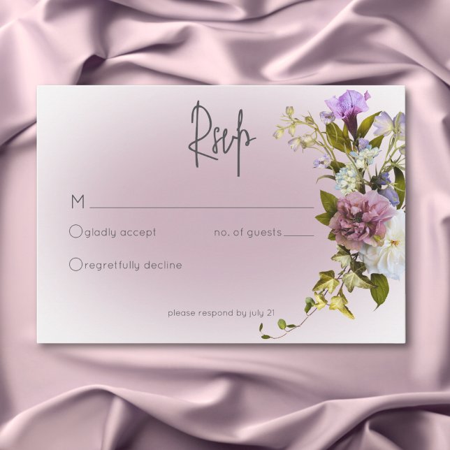 Peri Blanc Mauve Floral Moderne Mariage Carte RSVP (Peri White Mauve Floral Modern Wedding RSVP Card)