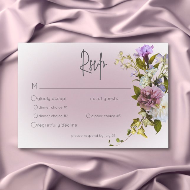 Peri Blanc Mauve Floral Moderne Mariage Carte RSVP (Peri White Mauve Floral Modern Wedding RSVP Card)