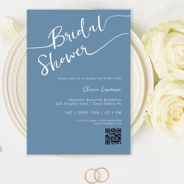 Périwinkle Blue Script Bridal Shower Invitation (Créateur téléchargé)