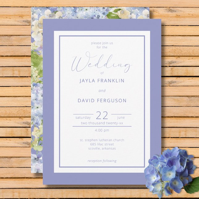 Périwinkle Blue White Hydrangea Fleurs Invitation (Periwinkle Blue & White Hydrangeas Wedding Invitation)