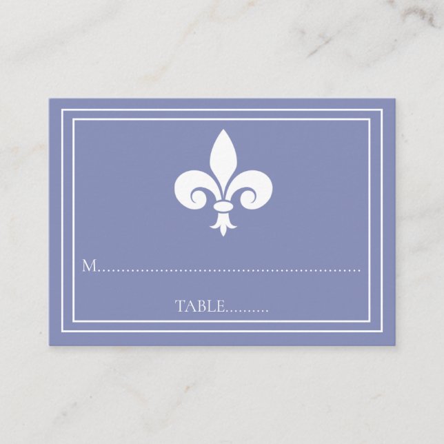 Periwinkle Fleur de Lis Mariage Cartes de Place (Devant)