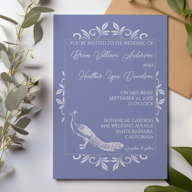 Périwinkle Peacock Faire-part de mariage florissan (Periwinkle Peacock Flourish Wedding Invitation)