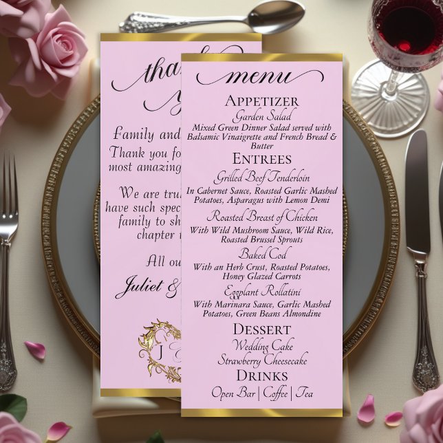 Perle rose/or - Menu Monogramme & Merci (Créateur téléchargé)