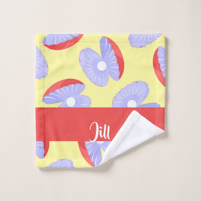 Perles blanches dans les coquillages motif (Gant de toilette)