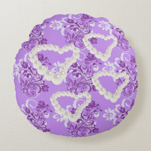 Perles Coeur Floral Purple 2 Coussin rond