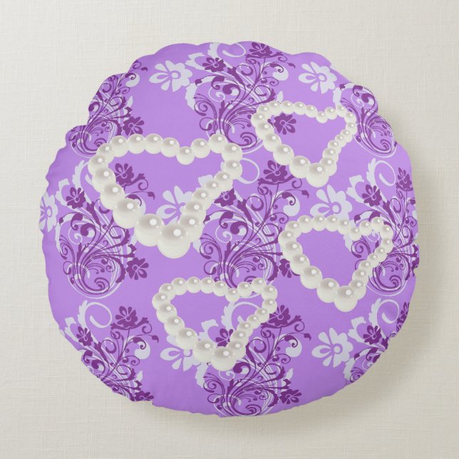 Perles Coeur Floral Purple 2 Coussin rond (Devant)