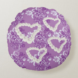 Perles Coeur Floral Purple Coussin rond