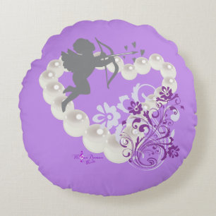 Perles Cupides Coeur Floral Purple 2 Coussin rond