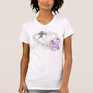 Perles d'amour mignonnes coeur floral T-shirt blan