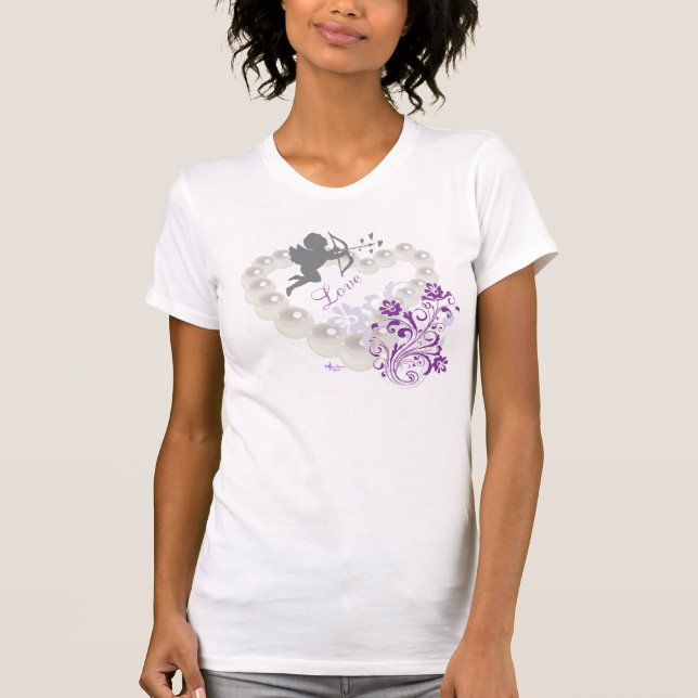 Perles d'amour mignonnes coeur floral T-shirt blan (Devant)