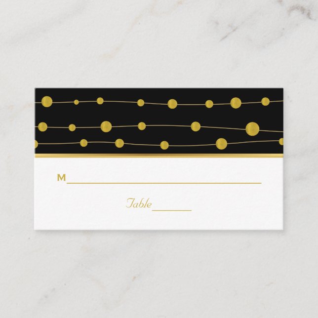 Perles en feuille d'or noir mariage moderne carte  (Devant)