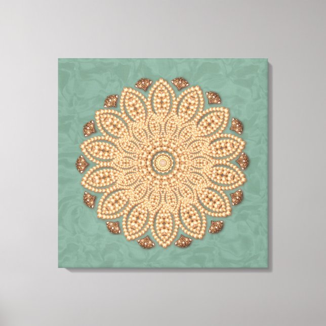 Perles et diamants Mandala sur toile Aqua (Recto)
