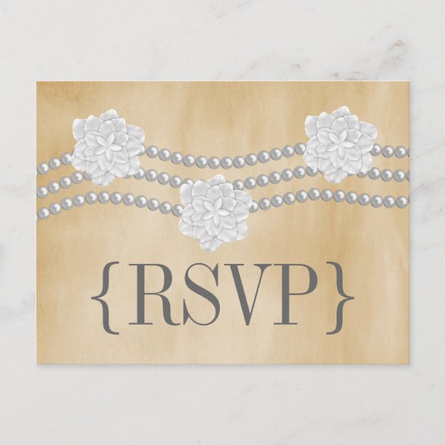 Perles et fleurs carte postale RSVP (Devant)
