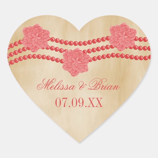 Perles et fleurs Stickers de mariage (Devant)