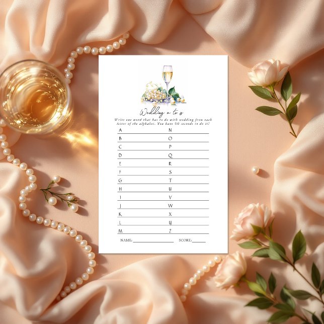 Perles et Mariage de poursuites A à Z Jeu nuptial (Pearls and Prosecco Wedding A - Z Bridal Shower Game)