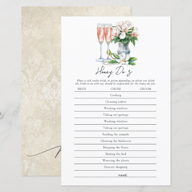 Perles et Prosecco: le jeu de la douche de la mari (Devant / Derrière)