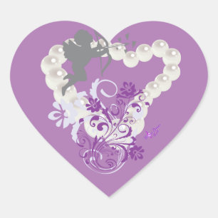 Perles florales mignonnes Coeur pourpre 2 Stickers