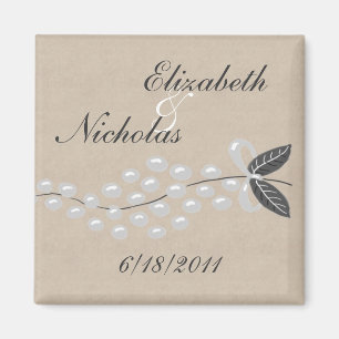 Perles grises Parchemin Enregistrer la date Magnet