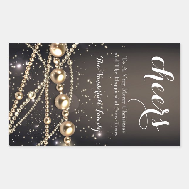 Perles noires et or Noël Vin bouteille Étiquette (Devant)