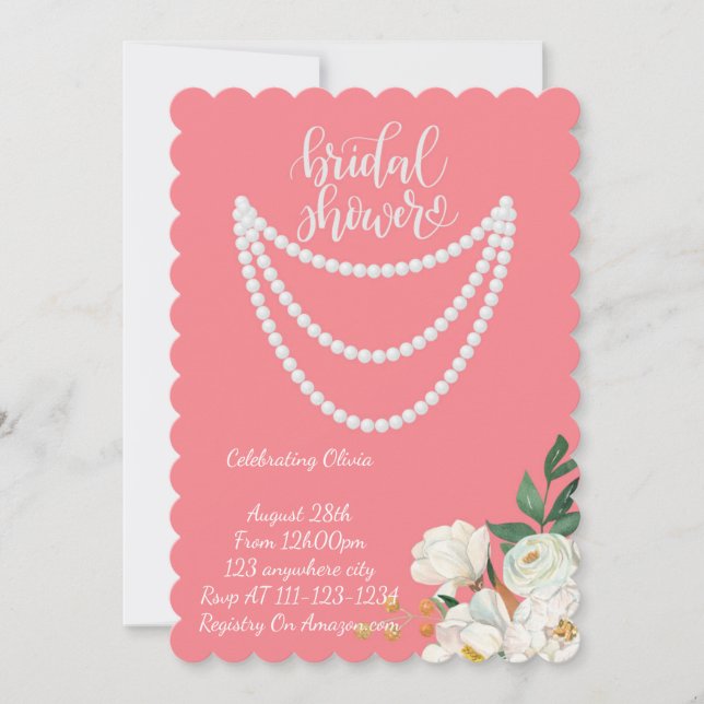 perles nuptiale invitation en rose (Devant)