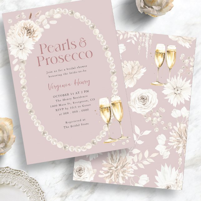 Perles Roses et Cartes de Mariage Prosecco (Pink Pearls and Prosecco Bridal Invitation
)