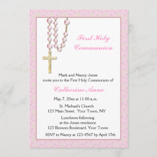 Perles roses, Floral, Invitation Religieuse