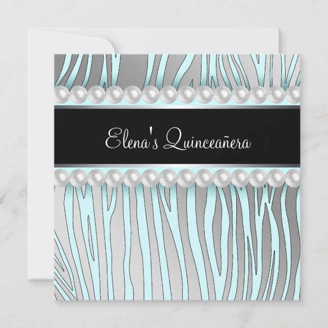Perles Turquoise Blue Zebra Quinceanera Invitation (Devant)