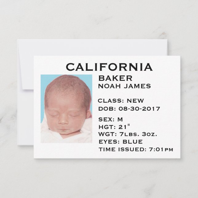 "Permis de conduire" Faire-part bébé (Devant)