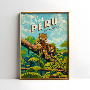 Pérou Amérique du Sud Poster Vintage voyage Jaguar