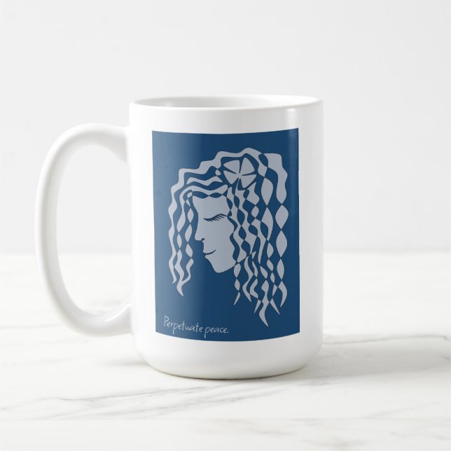 Perpeteful Woman Blue Turquoise Line Art Mug (Gauche)