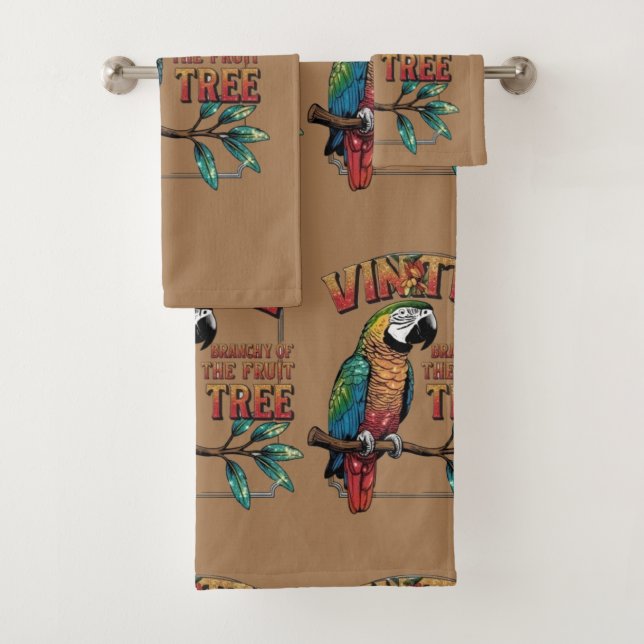 Perroquet chatoyant sur branche d'arbre fruitier (En situation)